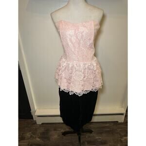 Chenelli 1980s Vintage Pink Lace Tube Top Party Cocktail Dress Size 12 Hollywood